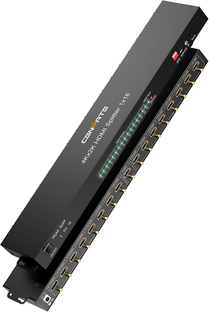 cenmate HDMI Splitter 1 in 16 Out, 16 Port HDMI Splitter Support 4Kx2K@30Hz Duplicate/Mirror, HDM 1.4, EDID, 3D Video Play, 10.2Gbps, HDCP, Deep Color 24bit/36bit - Image 1
